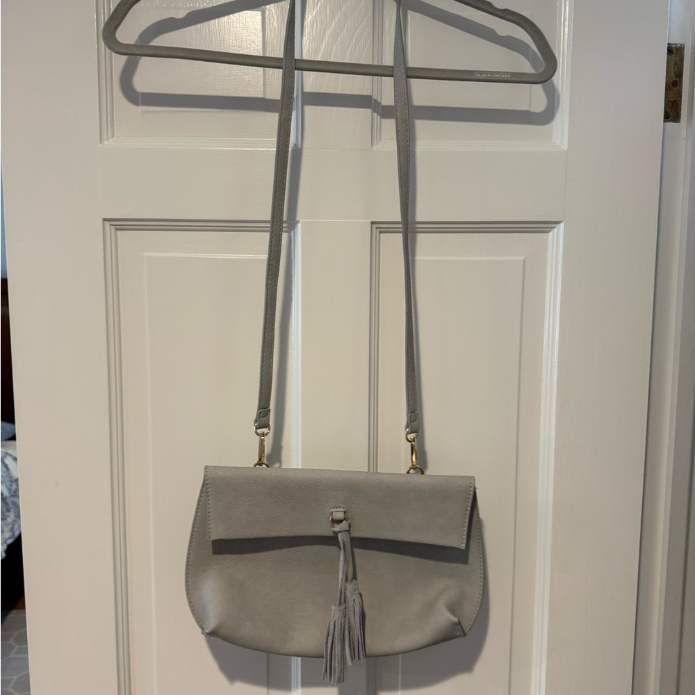 Anthropology Elegant Gray Tassel Crossbody Bag